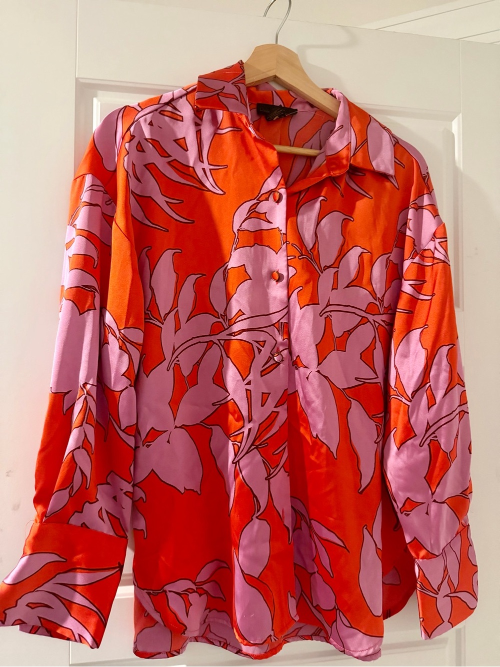 House of Harlow Women’s Floral Print Button-Up Shirt - Pink & Orange